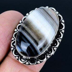 Woman's Ring Banded Agate Sterling Silver Handmade Ring from India Size 6.5